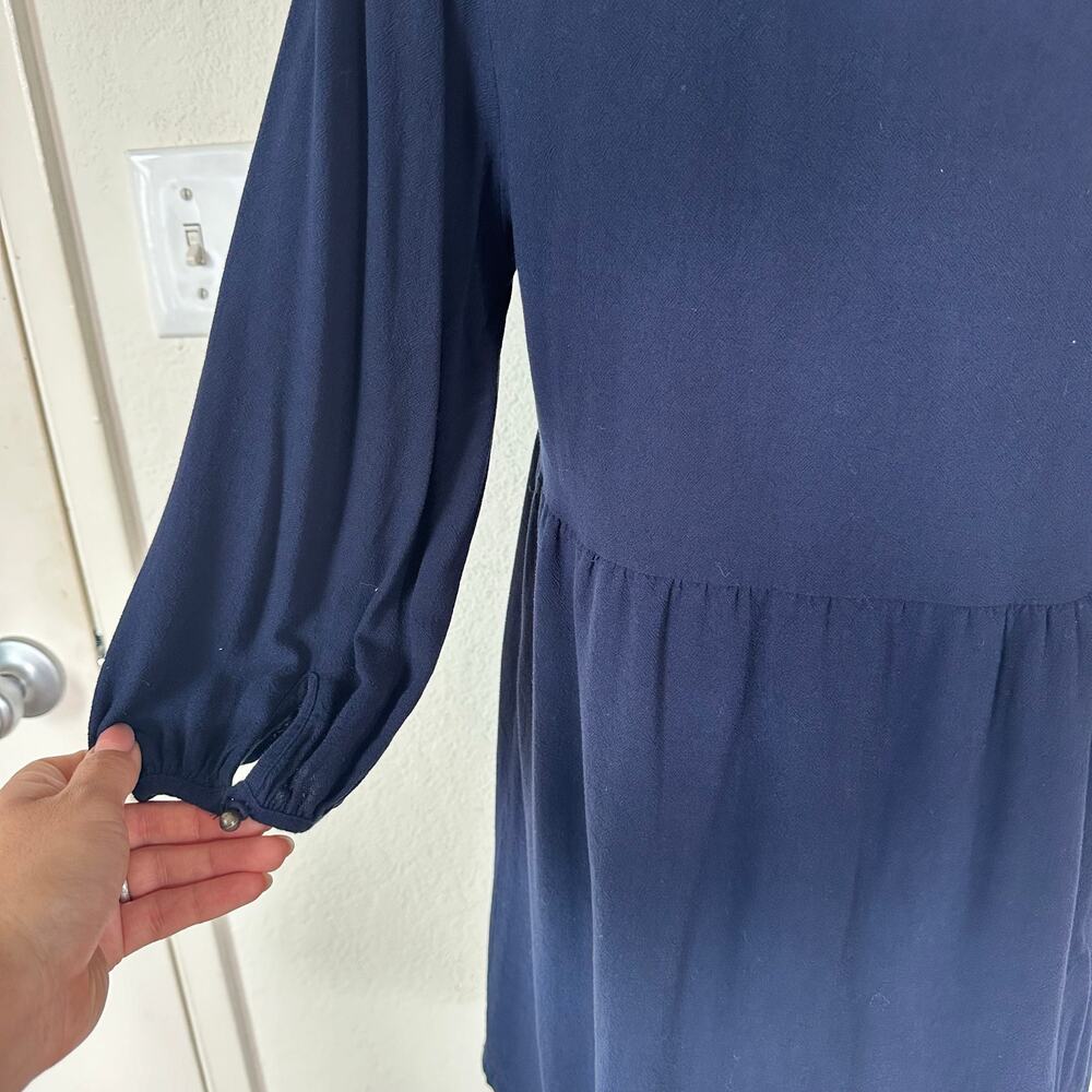 Forever 21 Navy Boho Mini Dress Long Sleeve Tassel Tie Neck Medium Peasant - Picture 5 of 12